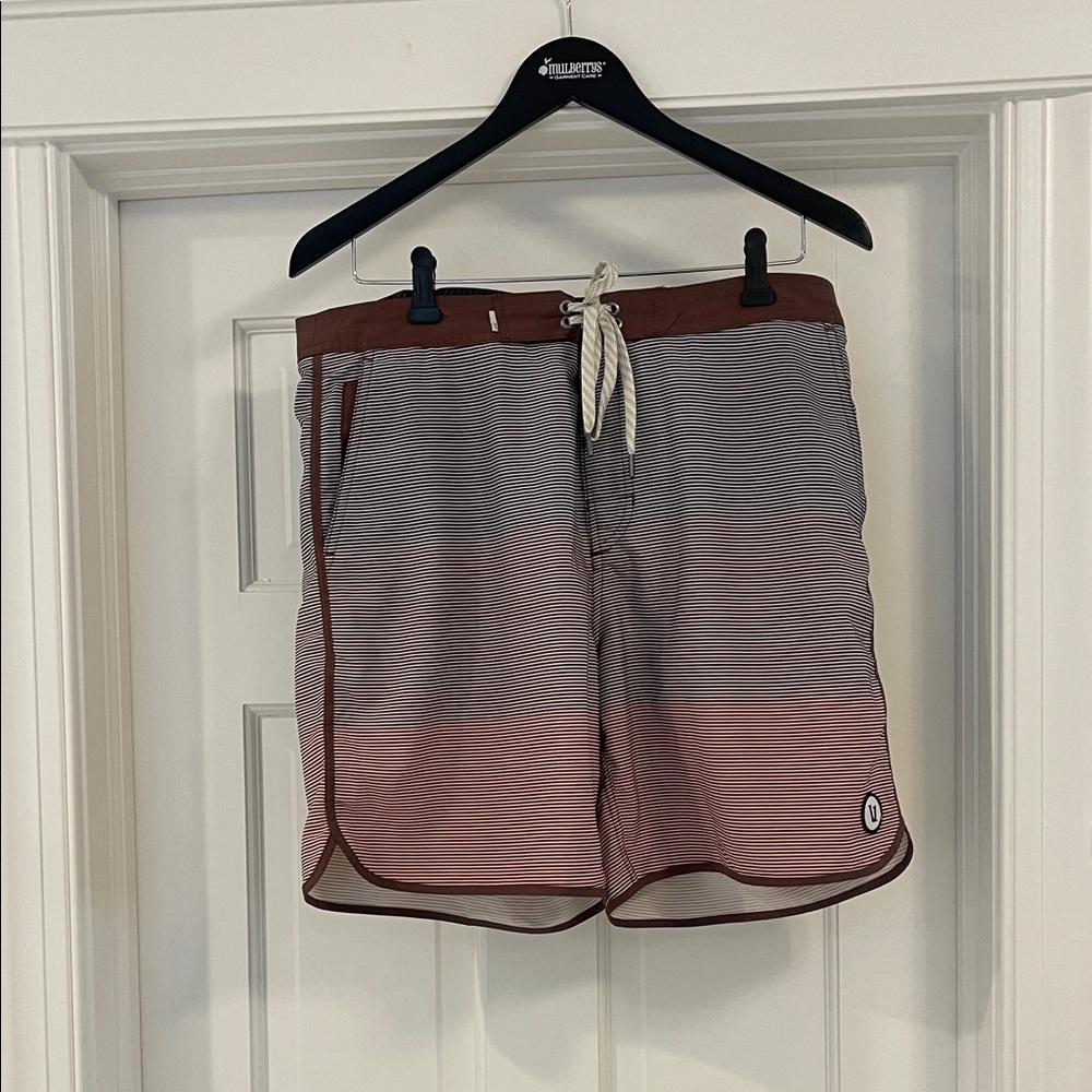 Men's Vuori Striped Board Swim Shorts - size 34